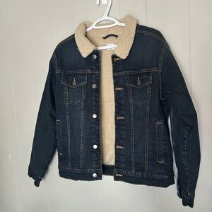 Wonder Nation Sherpa Lined Denim Trucker Jacket XL Junior Cozy Faux Shearling